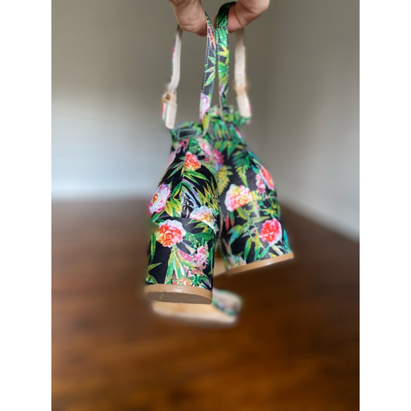 Free People Tropical Heeled Sandals Island Vaca Resort Statement Sz 39 Bold Boho - Picture 6 of 8